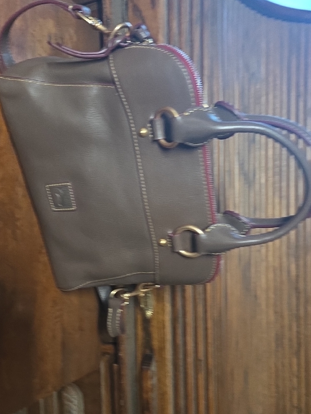 Dooney & Bourke Brown Satchel with Red Trim